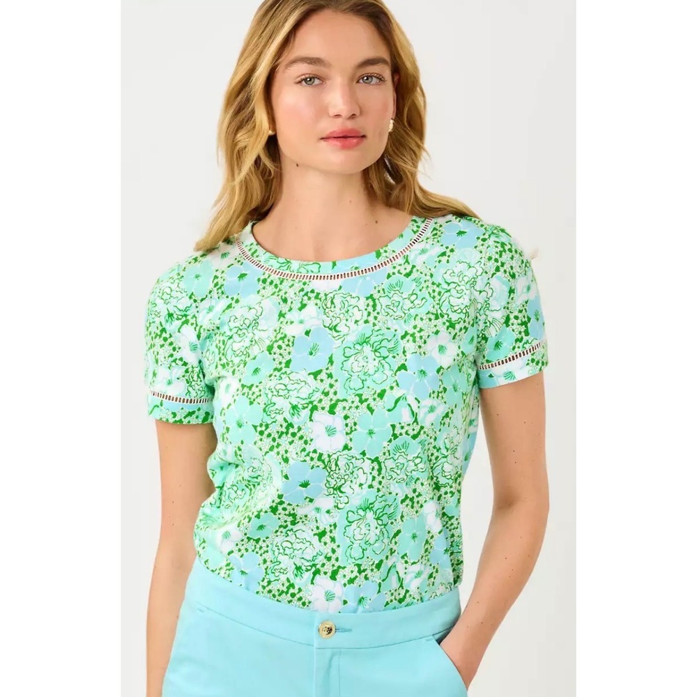 Lilly Pulitzer Clairmont Ladder Lace Knit Top Mint Condition Burst of Joy Chic S